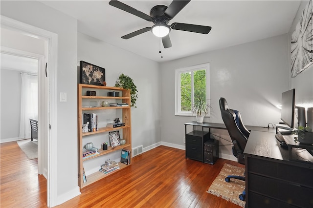 9440 Peebles Rd, Mccandless, PA 15101 - office space featuring hardwood / wood-style flooring, a ceiling fan, and baseboards