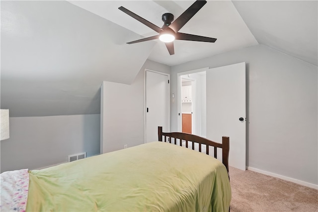 9440 Peebles Rd, Mccandless, PA 15101 - bedroom featuring lofted ceiling, light carpet, and a ceiling fan
