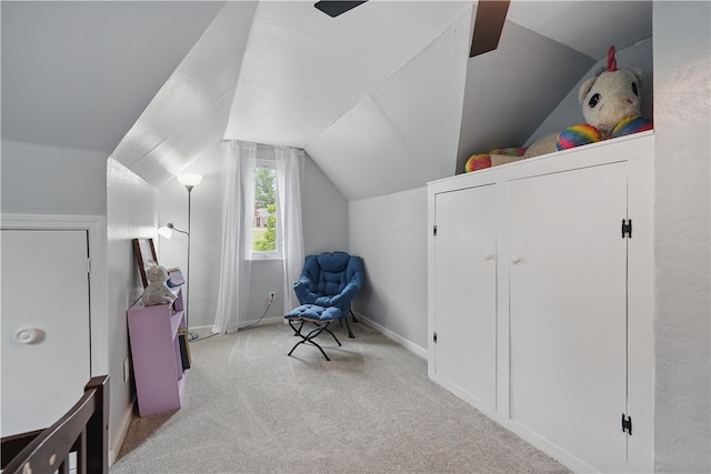 9440 Peebles Rd, Mccandless, PA 15101 - sitting room featuring carpet flooring, vaulted ceiling, and baseboards