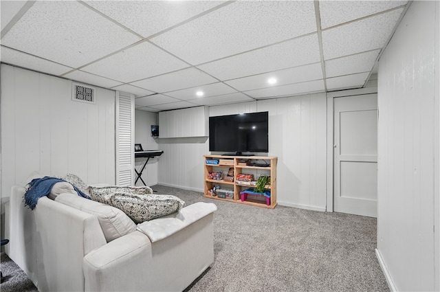 9440 Peebles Rd, Mccandless, PA 15101 - carpeted living area featuring a paneled ceiling, recessed lighting, and baseboards