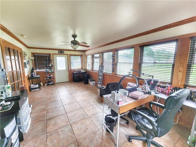 1013 Charles Dr, Union Twp Law, PA 16101 - office space featuring ceiling fan, plenty of natural light, light tile patterned floors, and ornamental molding