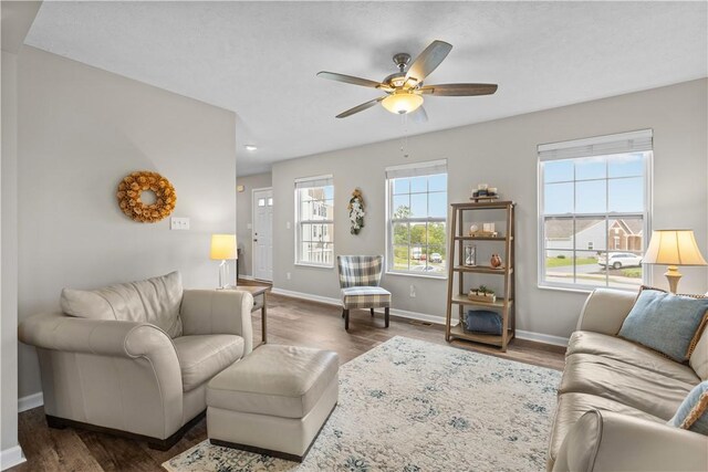 136 Azalea Cir, Belle Vernon Wml, PA 15012 - living room with baseboards, ceiling fan, and wood finished floors