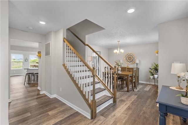 136 Azalea Cir, Belle Vernon Wml, PA 15012 - staircase with wood finished floors, baseboards, a chandelier, and recessed lighting