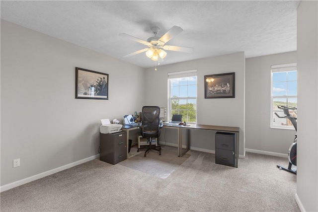 136 Azalea Cir, Belle Vernon Wml, PA 15012 - office area featuring a ceiling fan, carpet, baseboards, and a textured ceiling