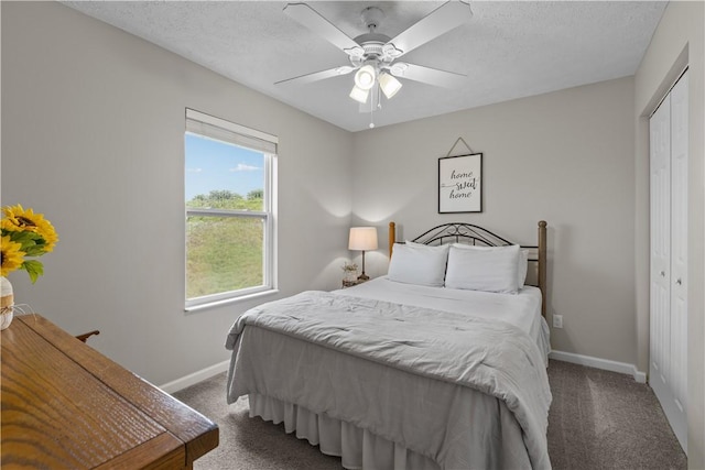 136 Azalea Cir, Belle Vernon Wml, PA 15012 - carpeted bedroom with a closet, baseboards, a textured ceiling, and ceiling fan