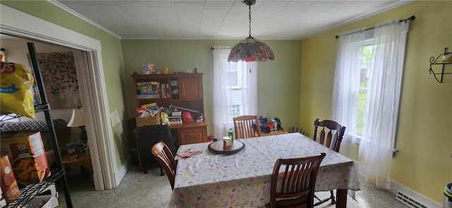 117 Glen Ave, Ellwood City Law, PA 16117 - dining area featuring healthy amount of natural light, light carpet, crown molding, and baseboards