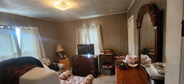 117 Glen Ave, Ellwood City Law, PA 16117 - living area with carpet, ornamental molding, and wooden walls