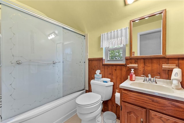 922 Bower Hill Rd, Mt Lebanon, PA 15243 - full bath with a wainscoted wall, vanity, shower / tub combination, and wooden walls