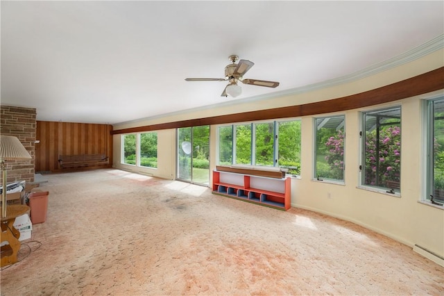 541 W Danville Rd, Oakland Twp, PA 16025 - unfurnished living room with a ceiling fan, baseboard heating, and carpet