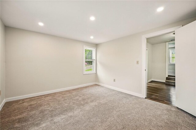 256 Marshall St, Hermitage, PA 16148 - spare room featuring recessed lighting, carpet, baseboards, and stairs