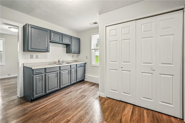 256 Marshall St, Hermitage, PA 16148 - kitchen featuring gray cabinetry, a sink, dark wood-style floors, and light countertops