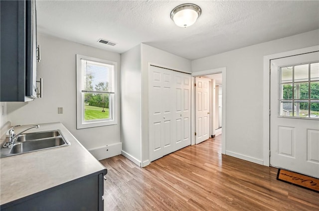 256 Marshall St, Hermitage, PA 16148 - kitchen with a sink, light wood-type flooring, baseboards, light countertops, and a textured ceiling