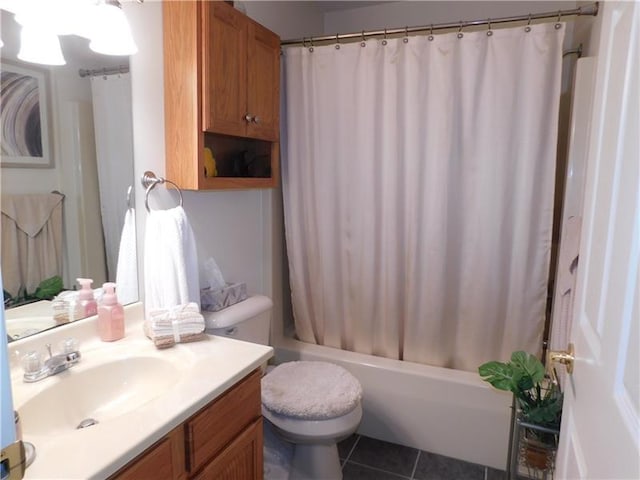 403 Shannon Dr, South Union Twp, PA 15401 - full bathroom featuring vanity, toilet, shower / bath combo, and tile patterned floors
