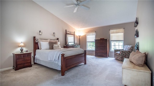 104 Cherokee Ct, Buffalo Twp But, PA 16229 - bedroom with light colored carpet, lofted ceiling, baseboards, and a ceiling fan