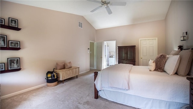 104 Cherokee Ct, Buffalo Twp But, PA 16229 - bedroom featuring lofted ceiling, light carpet, baseboards, a ceiling fan, and ensuite bathroom