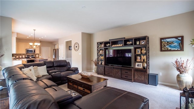 104 Cherokee Ct, Buffalo Twp But, PA 16229 - living room with a chandelier, carpet floors, and baseboards