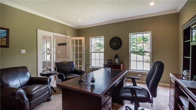 104 Cherokee Ct, Buffalo Twp But, PA 16229 - office featuring light colored carpet, french doors, recessed lighting, and ornamental molding