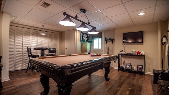 104 Cherokee Ct, Buffalo Twp But, PA 16229 - recreation room featuring wood finished floors, baseboards, pool table, and a paneled ceiling