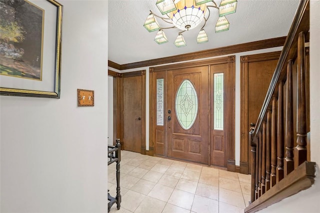 2465 Citation Ct, Franklin Park, PA 15090 - entrance foyer with a textured ceiling, stairs, and light tile patterned floors