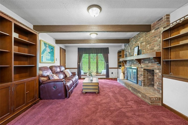 2465 Citation Ct, Franklin Park, PA 15090 - carpeted living room with beam ceiling, a textured ceiling, and a fireplace