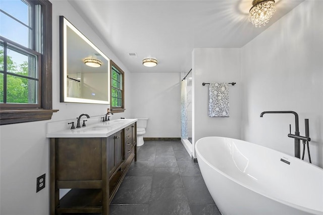 2465 Citation Ct, Franklin Park, PA 15090 - full bathroom featuring double vanity, toilet, a freestanding bath, and curtained shower