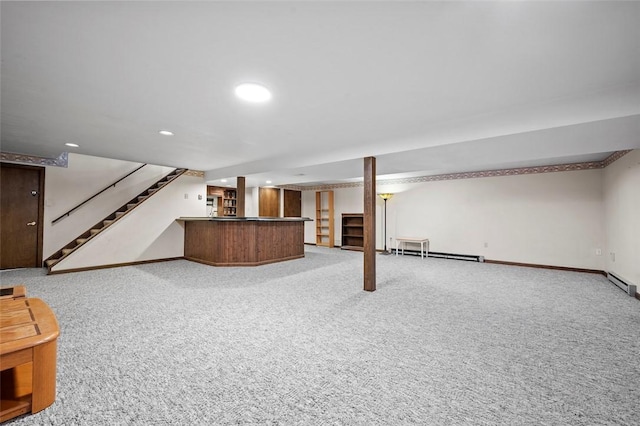 2465 Citation Ct, Franklin Park, PA 15090 - finished basement with carpet, baseboards, a baseboard radiator, and recessed lighting