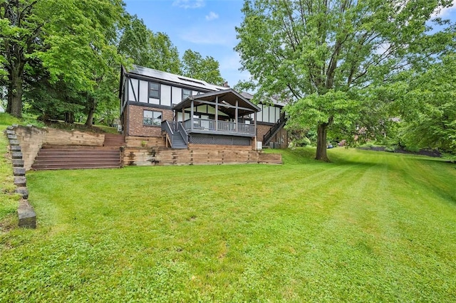 2465 Citation Ct, Franklin Park, PA 15090 - back of property with stairway, a deck, a lawn, and brick siding