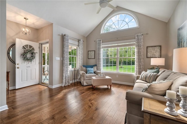 139 Canter Ln, West Deer, PA 15044 - living room featuring hardwood / wood-style flooring, healthy amount of natural light, ceiling fan, lofted ceiling, and baseboards