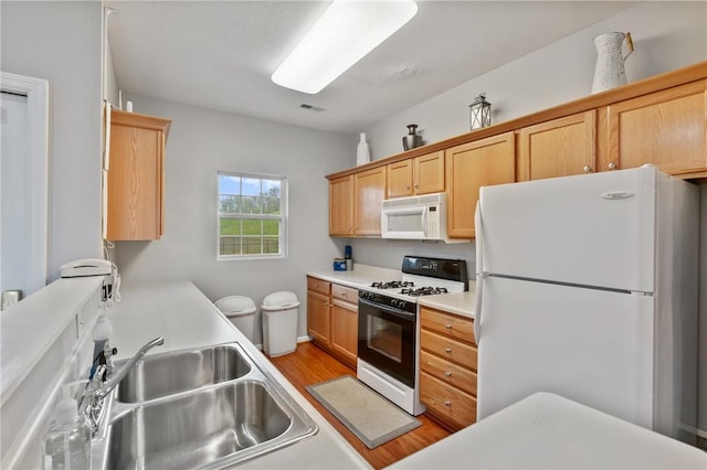 139 Canter Ln, West Deer, PA 15044 - kitchen featuring white appliances, light countertops, light wood-style flooring, and a sink