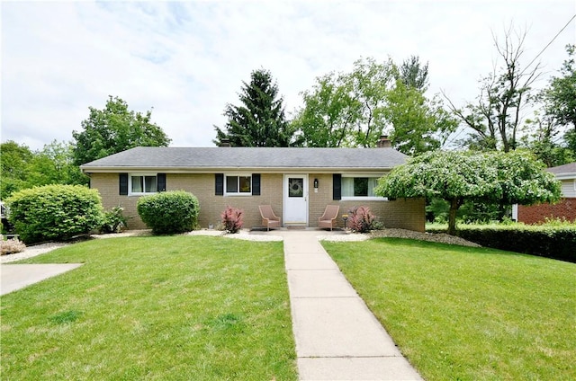 44 Eichelberger Dr, Robinson Twp Nwa, PA 15108 - ranch-style home with a front lawn, brick siding, and a chimney