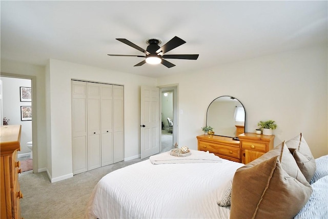 44 Eichelberger Dr, Robinson Twp Nwa, PA 15108 - bedroom with light carpet, a closet, ceiling fan, and baseboards