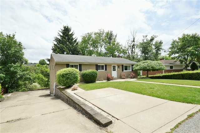 44 Eichelberger Dr, Robinson Twp Nwa, PA 15108 - ranch-style house with a front lawn, brick siding, and a chimney