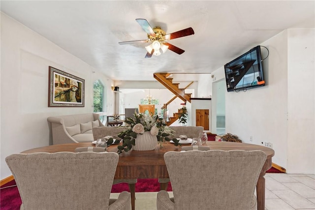 1303 Isabella Rd, Connellsville, PA 15425 - living room with stairs, ceiling fan, light tile patterned floors, and baseboards