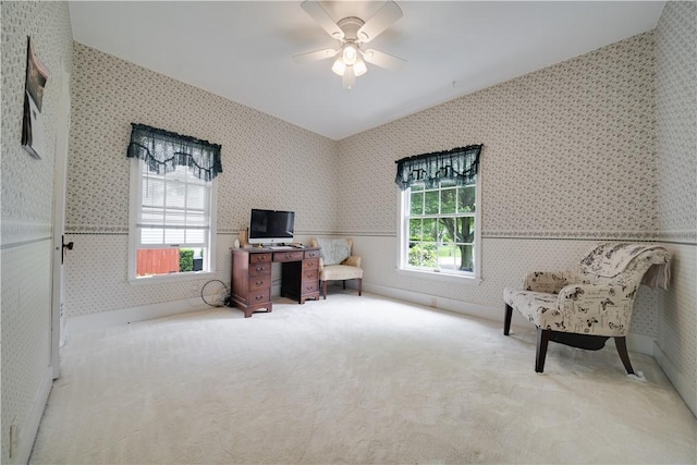 115 Orchard Ave, Rostraver, PA 15012 - office area with wallpapered walls, carpet, and ceiling fan