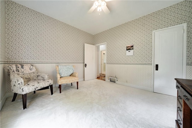 115 Orchard Ave, Rostraver, PA 15012 - living area with wallpapered walls, a ceiling fan, and carpet