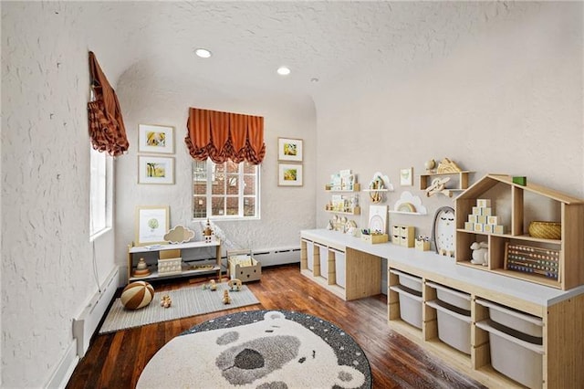 6820 Edgerton, Point Breeze, PA 15208 - playroom featuring a textured wall, wood-type flooring, baseboards, a textured ceiling, and recessed lighting