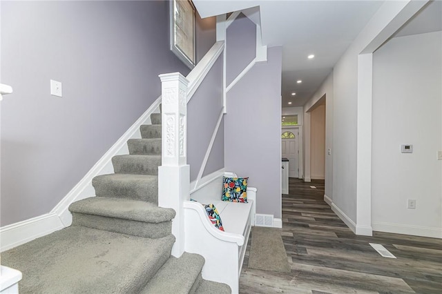 1044 Flemington St, Greenfield, PA 15217 - stairway with wood finished floors, recessed lighting, and baseboards