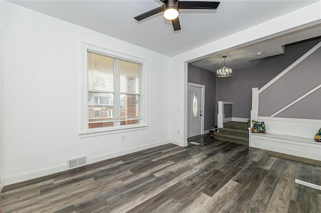 1044 Flemington St, Greenfield, PA 15217 - foyer entrance with stairway, wood finished floors, a ceiling fan, baseboards, and a chandelier