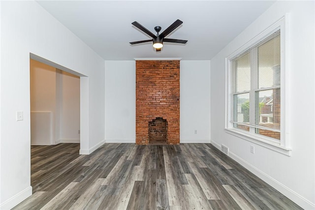 1044 Flemington St, Greenfield, PA 15217 - unfurnished living room with ceiling fan, wood finished floors, baseboards, and a fireplace