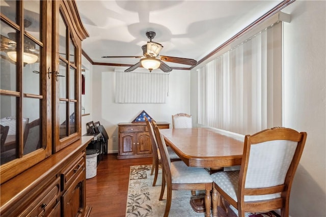 638 Friday Rd, Shaler, PA 15209 - dining area featuring dark wood-type flooring, ornamental molding, and ceiling fan