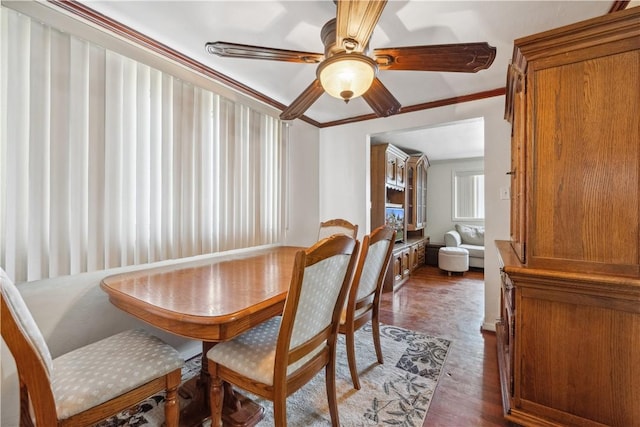 638 Friday Rd, Shaler, PA 15209 - dining room featuring wood finished floors, a ceiling fan, and crown molding
