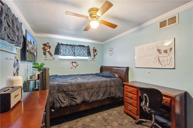 638 Friday Rd, Shaler, PA 15209 - bedroom with ornamental molding, a desk, and a ceiling fan