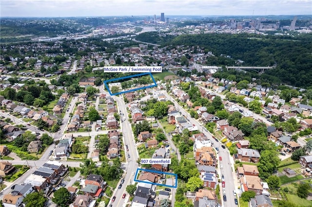 907 Greenfield Ave, Greenfield, PA 15217 - aerial overview of property's location with property boundaries highlighted and nearby suburban area