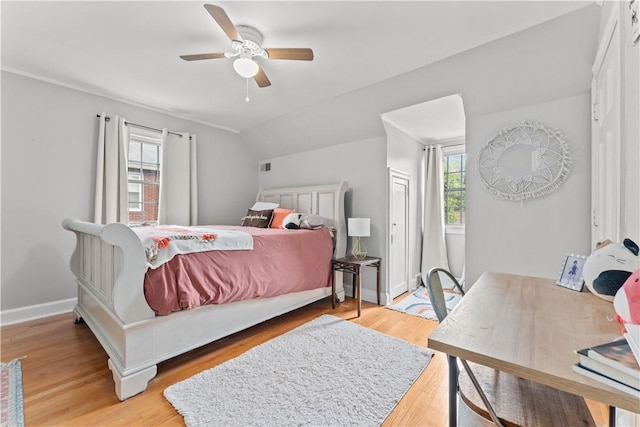 55 Evergreen Ter, Uniontown, PA 15401 - bedroom with light wood-style floors, a ceiling fan, baseboards, and vaulted ceiling