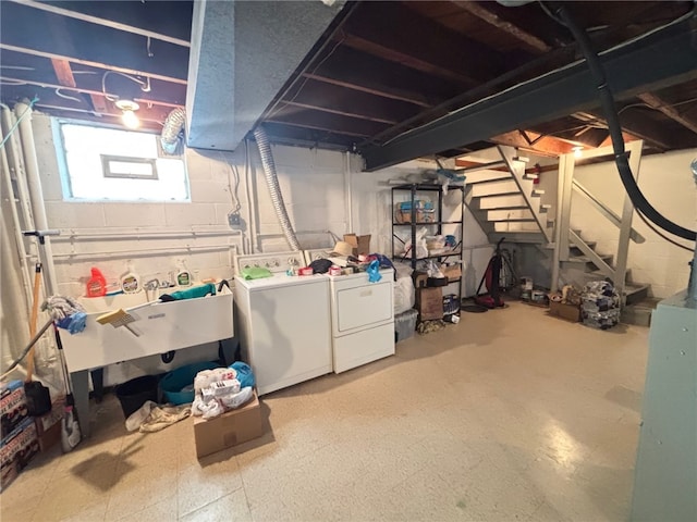 1132 Onondago St, Squirrel Hill, PA 15218 - basement featuring washing machine and clothes dryer and stairs