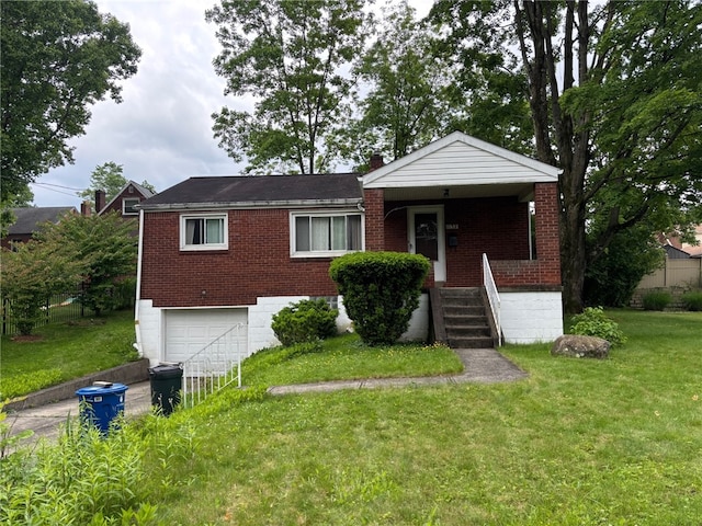 1132 Onondago St, Squirrel Hill, PA 15218 - single story home featuring brick siding, an attached garage, a front yard, asphalt driveway, and covered porch