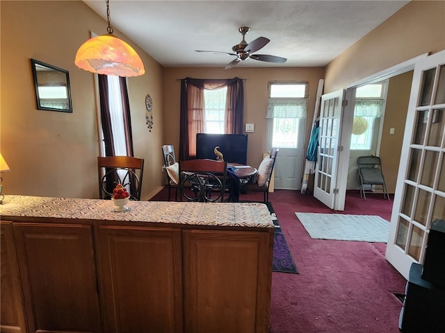 534 Broadway St, Masontown, PA 15461 - living area with french doors, dark colored carpet, and a ceiling fan
