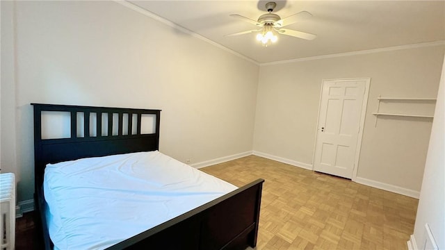 144 N Dithridge St Unit 703, Oakland, PA 15213 - bedroom with ornamental molding, baseboards, and ceiling fan