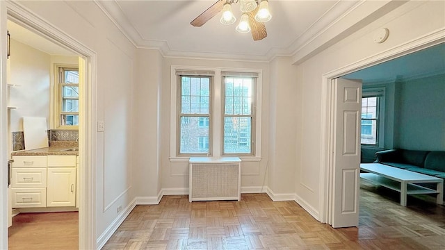 144 N Dithridge St Unit 703, Oakland, PA 15213 - interior space featuring a ceiling fan, ornamental molding, baseboards, and a smoke detector