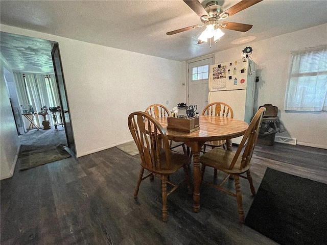 141 Minich Rd, Center Twp But, PA 16001 - dining space with dark wood-style floors, baseboards, and ceiling fan